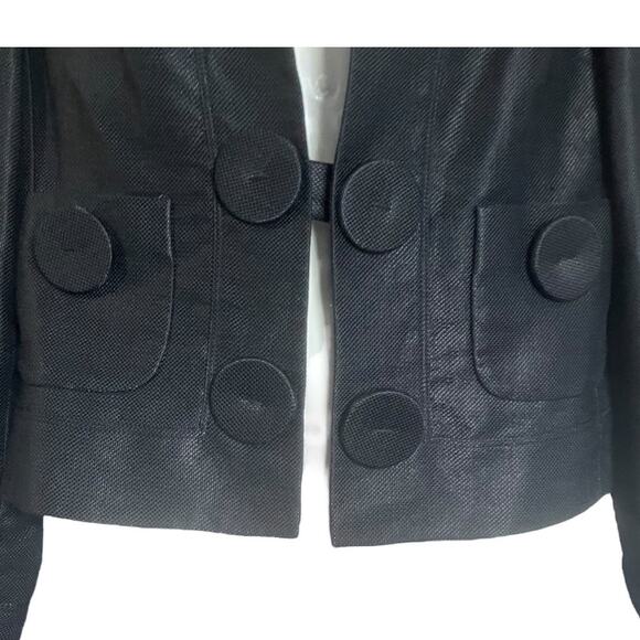 Etcetera Women's Black Designer Linen Blend Lined Blazer Oversized Buttons SZ 10 - Picture 5 of 13